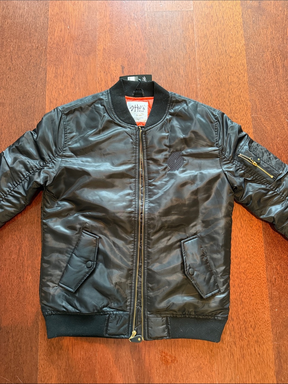 Shaka Wear Black Trail Blazers Bomber Jacket with Orange Lining